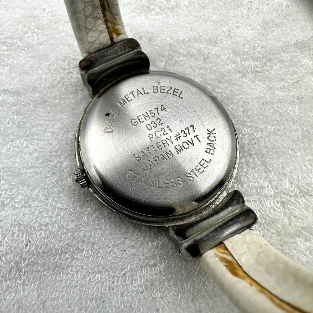 Quartz Cuff Watch White Band Silver Tone Case